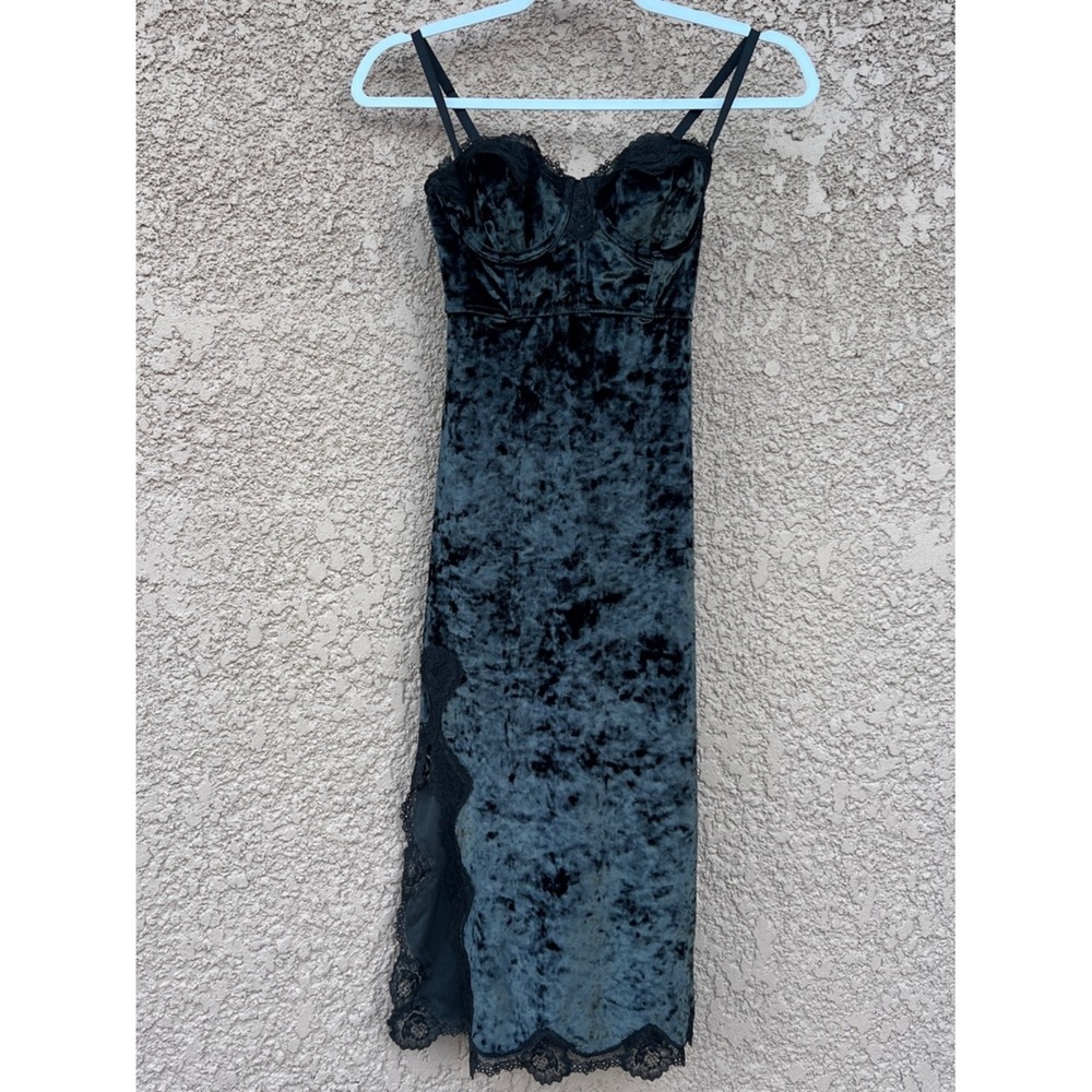 Victoria's Secret Velvet Dress 32B Black Velvet Lace Bustier Gothic Romantic